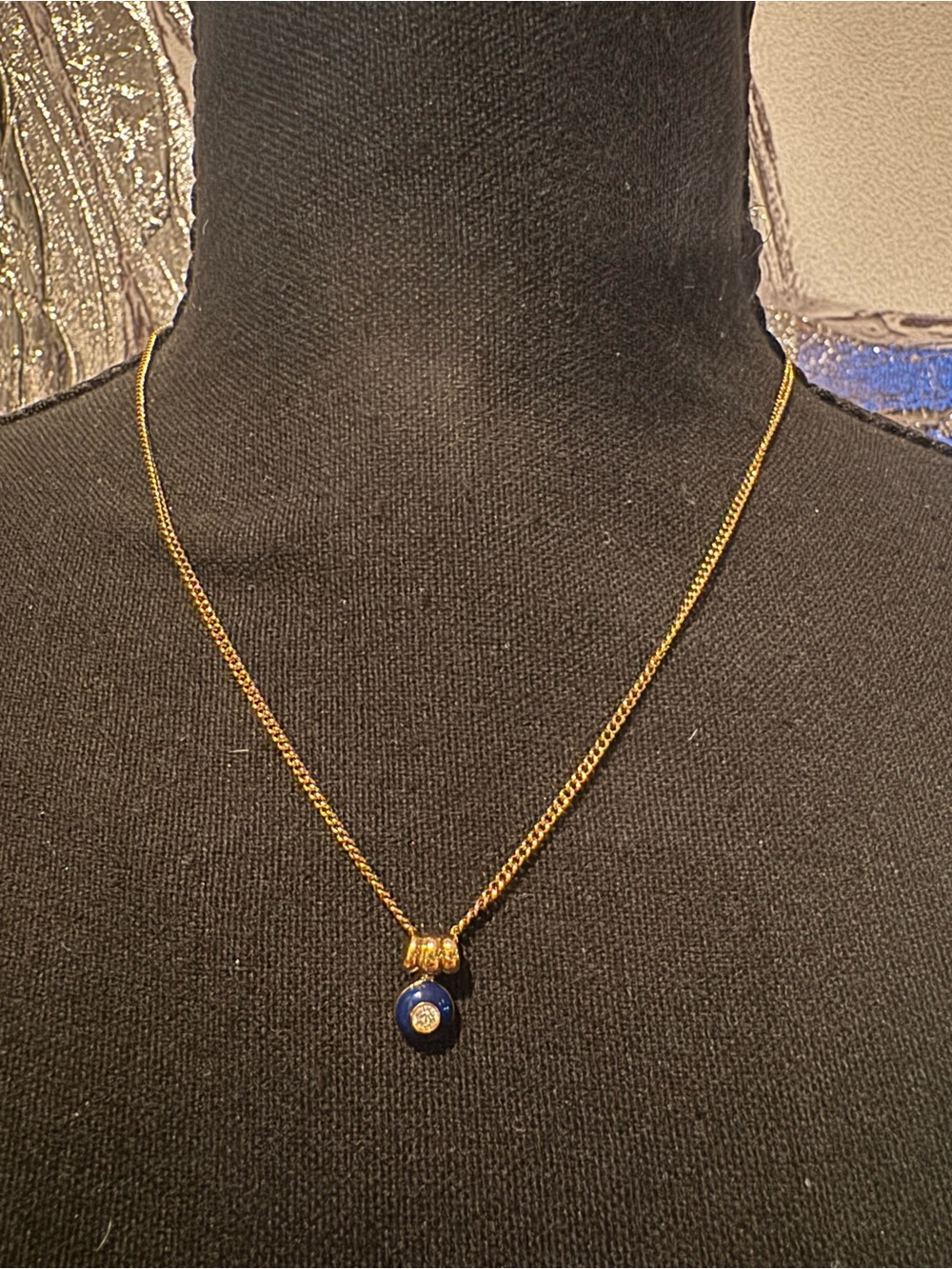 Dior Gold-Tone Necklace with Blue Disc Charm - Picture 2 of 5